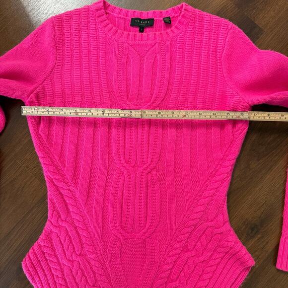 Ted Baker Cable Knit Sweater Barbie Hot Pink Preppy Girly Feminine Sz 1 (US 4) - Picture 6 of 6
